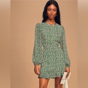 Lulu’s Blooming Darlin’ Green Floral Ruffled Mini Dress
